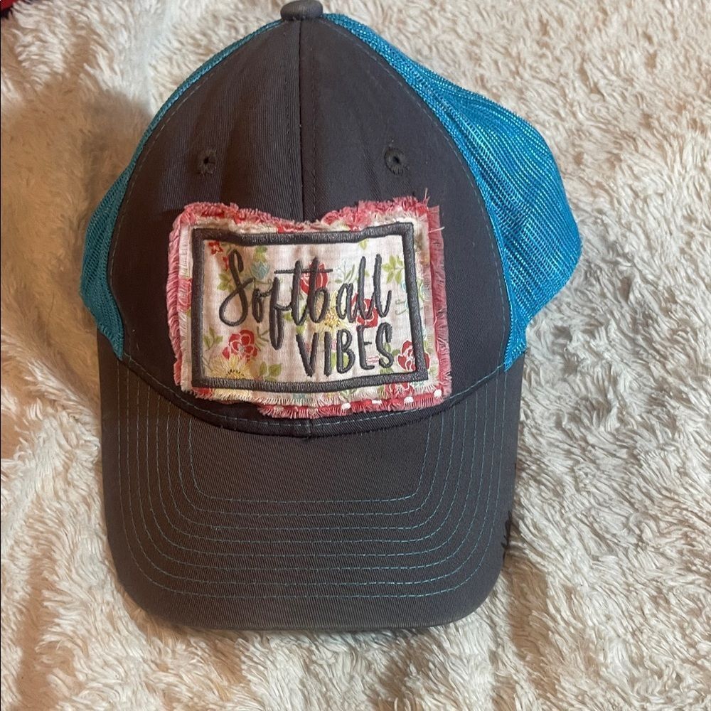 Softball Vibes Cap with Blue Mesh